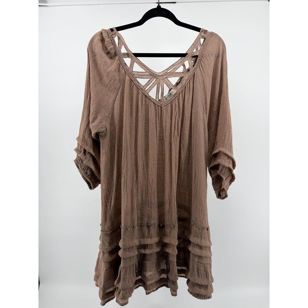 Umgee Boho Dress, Lattice Cut Out Neckline, Tiered Ruffle Hem, Women's Size XL - Picture 1 of 7